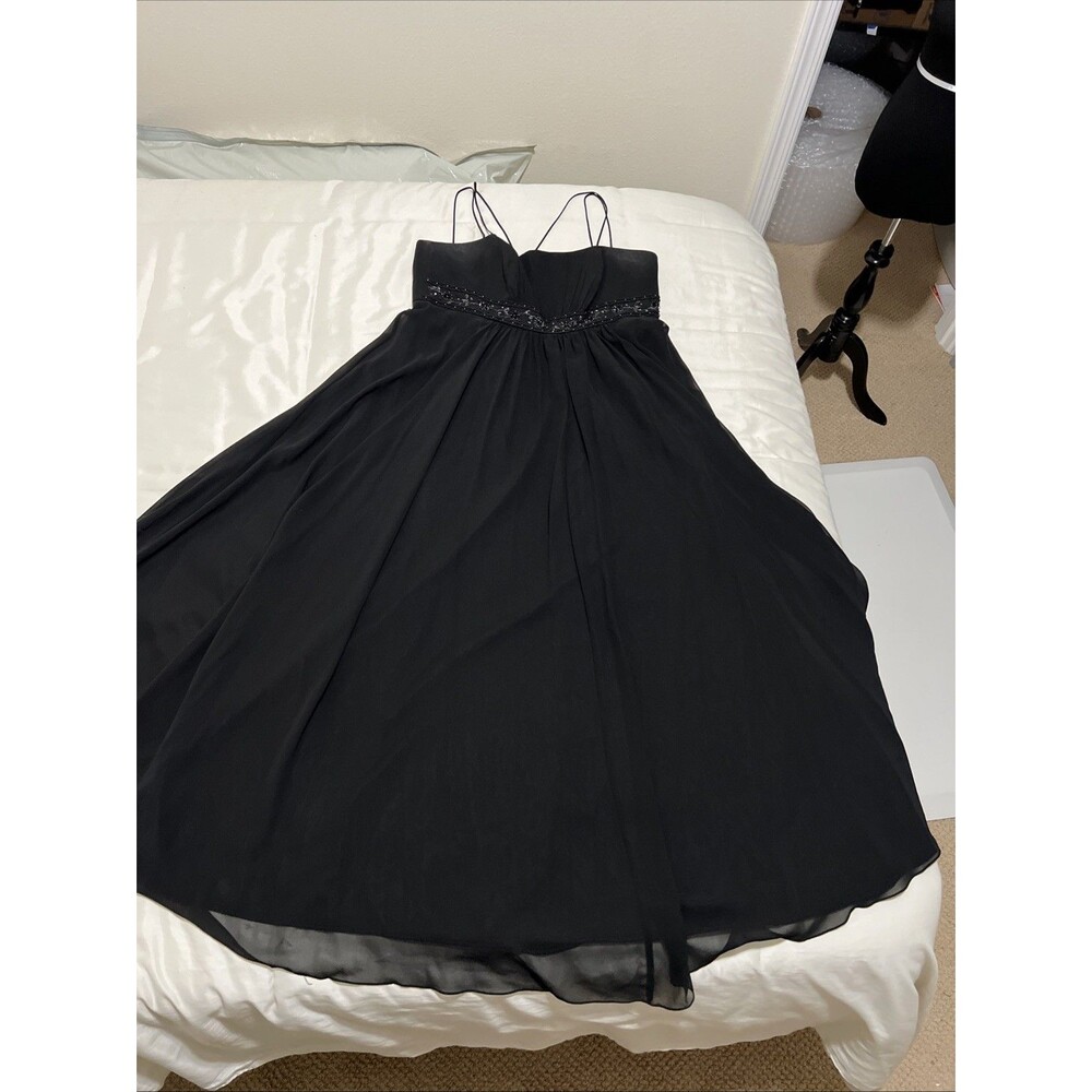 Davids Bridal Formal Black Dress Spaghetti Straps Empire Beaded Size 18 Maxi LBD